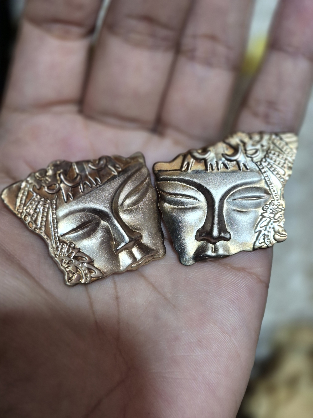 Handcrafted Face Two Tone Earrings